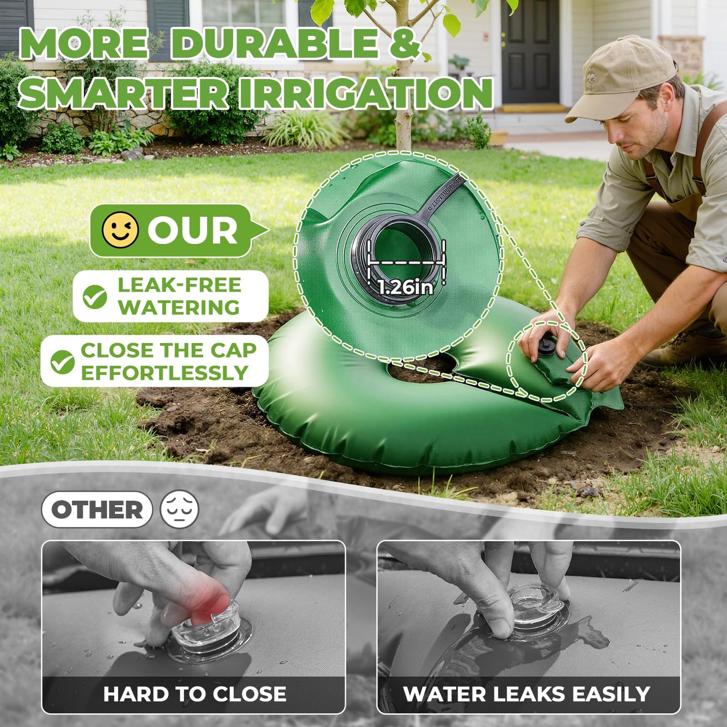 HIRALIY 20 Gallon Tree Watering Bag, 4 Pack Watering Ring, Slow Release 1-5 Days, Deep Root & Automatic Drip Irrigation System, for Multi-Trunk Newly Planted Small Trees and Shrubs