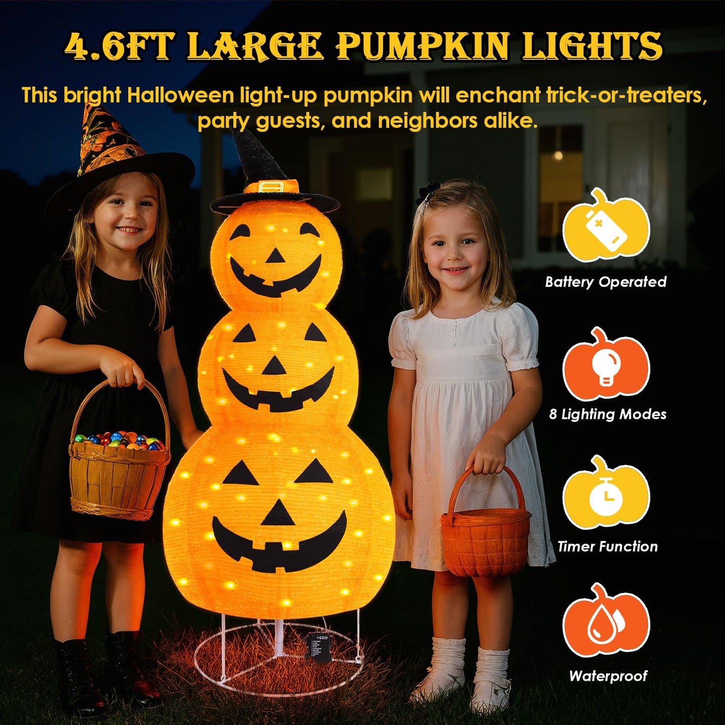 Halloween Pumpkin Decorations, Battery Operated Pre-Lit Collapsible Jack-o-Lantern with 100 LED & 8 Modes, Pop Up Pumpkin Decor for Indoor Outdoor Yard, Party, Halloween Fall Holiday