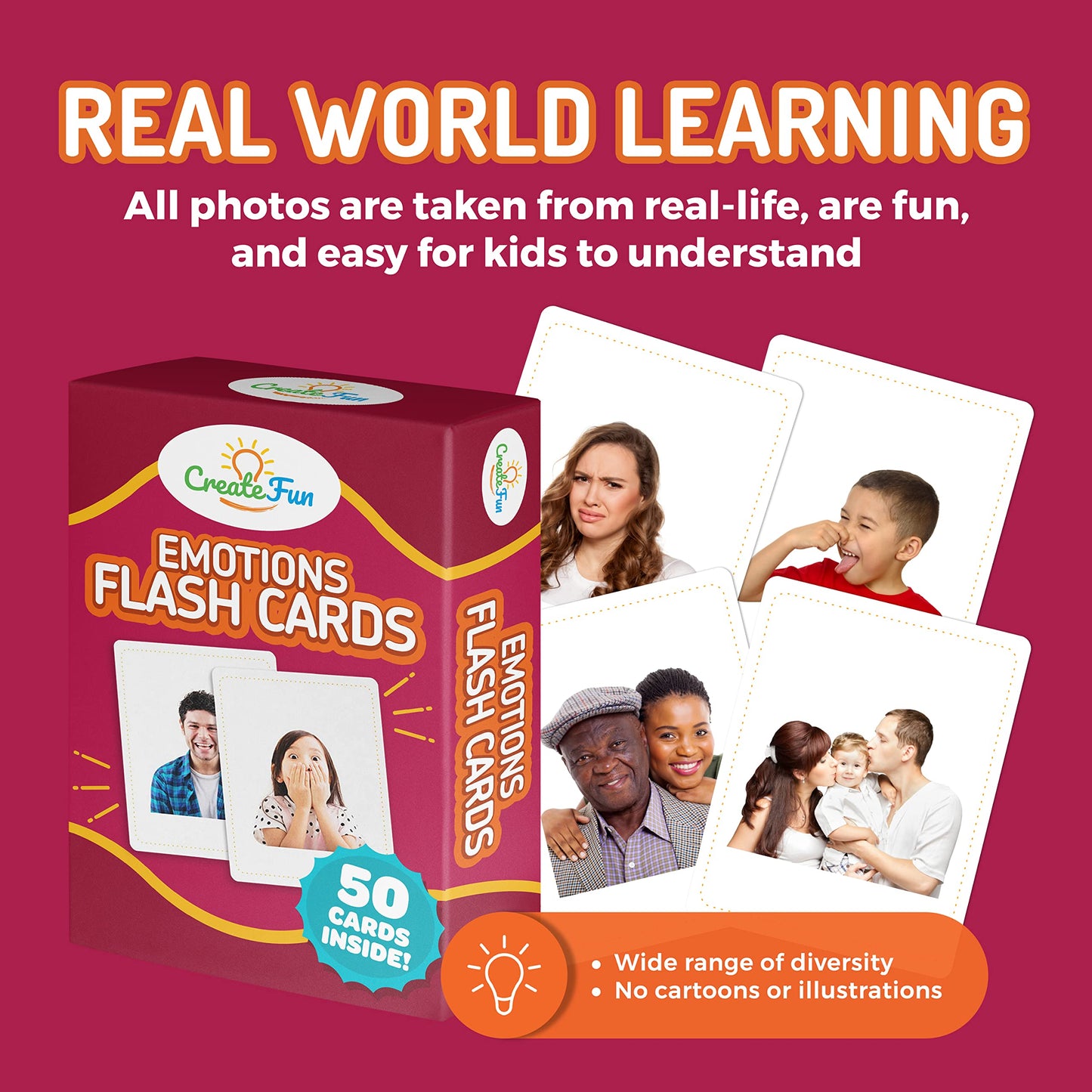 50 Emotions Flash Cards Volume 1 - Feeling Photo Cards for Kids, Adults, Seniors, Homeschool, Speech Therapy, ABA, Dementia, Aphasia, Occupational Therapy, ESL and Autism Learning Material