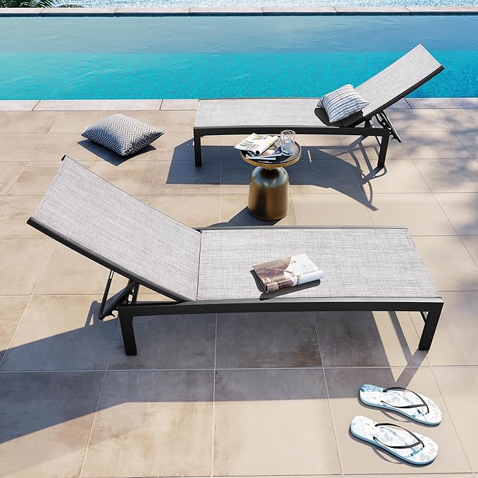 Crestlive Products Pool Lounge Chair Outdoor Set of 2, Chaise Lounge Chairs