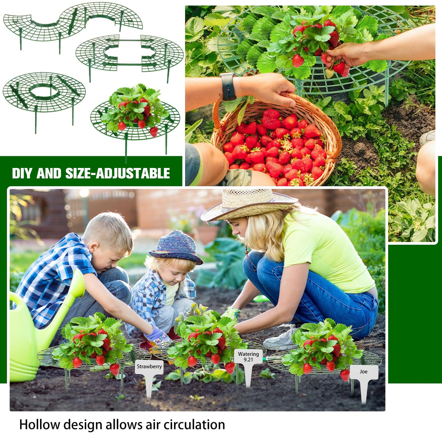Irenare 24 Pack Strawberry Plant Support with Plant Labels Large Size Strawberry Growing Racks Growing Frame Stand Holder for Keeping Garden Strawberry Clean