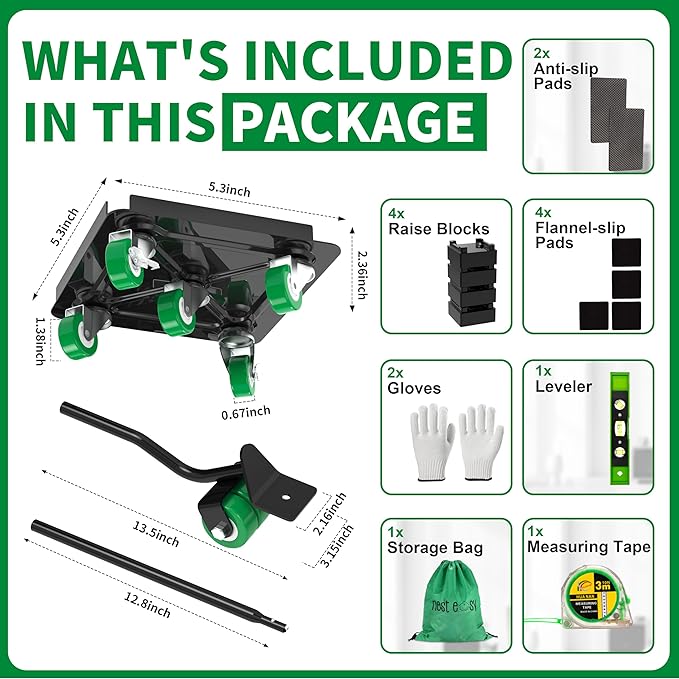 NEST EASY Heavy Duty Furniture Dolly 360° Rotating 5 Wheels, Alloy Steel