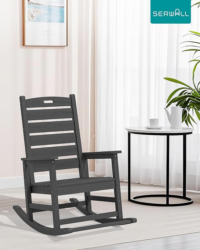 SERWALL Outdoor Rocking Chair Set of 4, Oversized HDPE Patio Rocking Chair