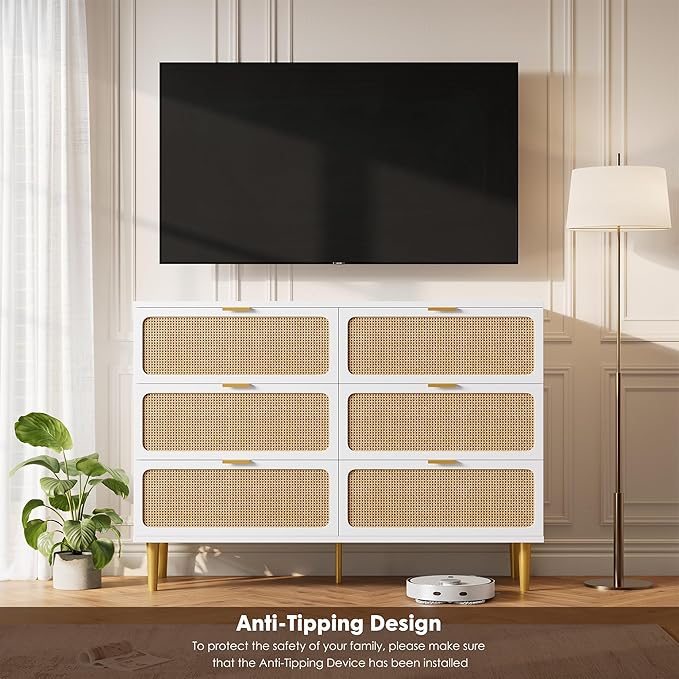 GarveeHome Rattan 6 Drawer Dressers