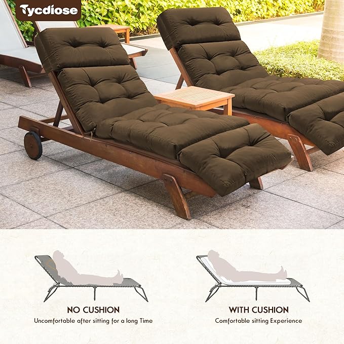 Waterproof Outdoor Chaise Lounge Chair Cushion 74.4 x 22 x 4.7 Inches Memory