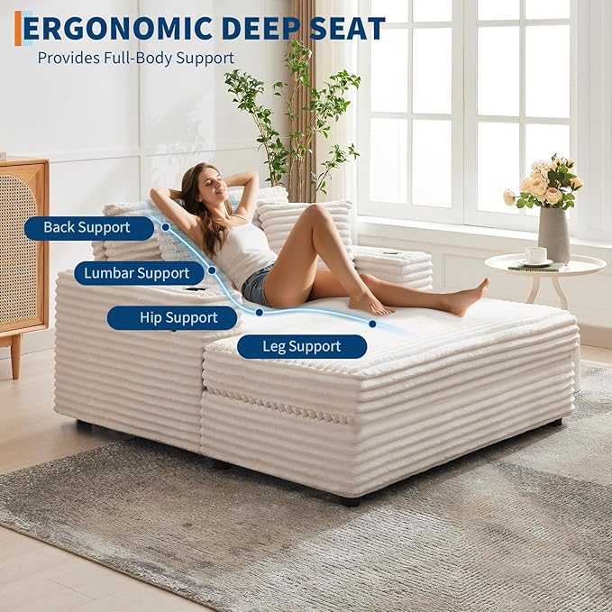 IDEALHOUSE 60" Oversized Chaise Lounge Chair Indoor, Comfy Corduroy Lounge Sofa
