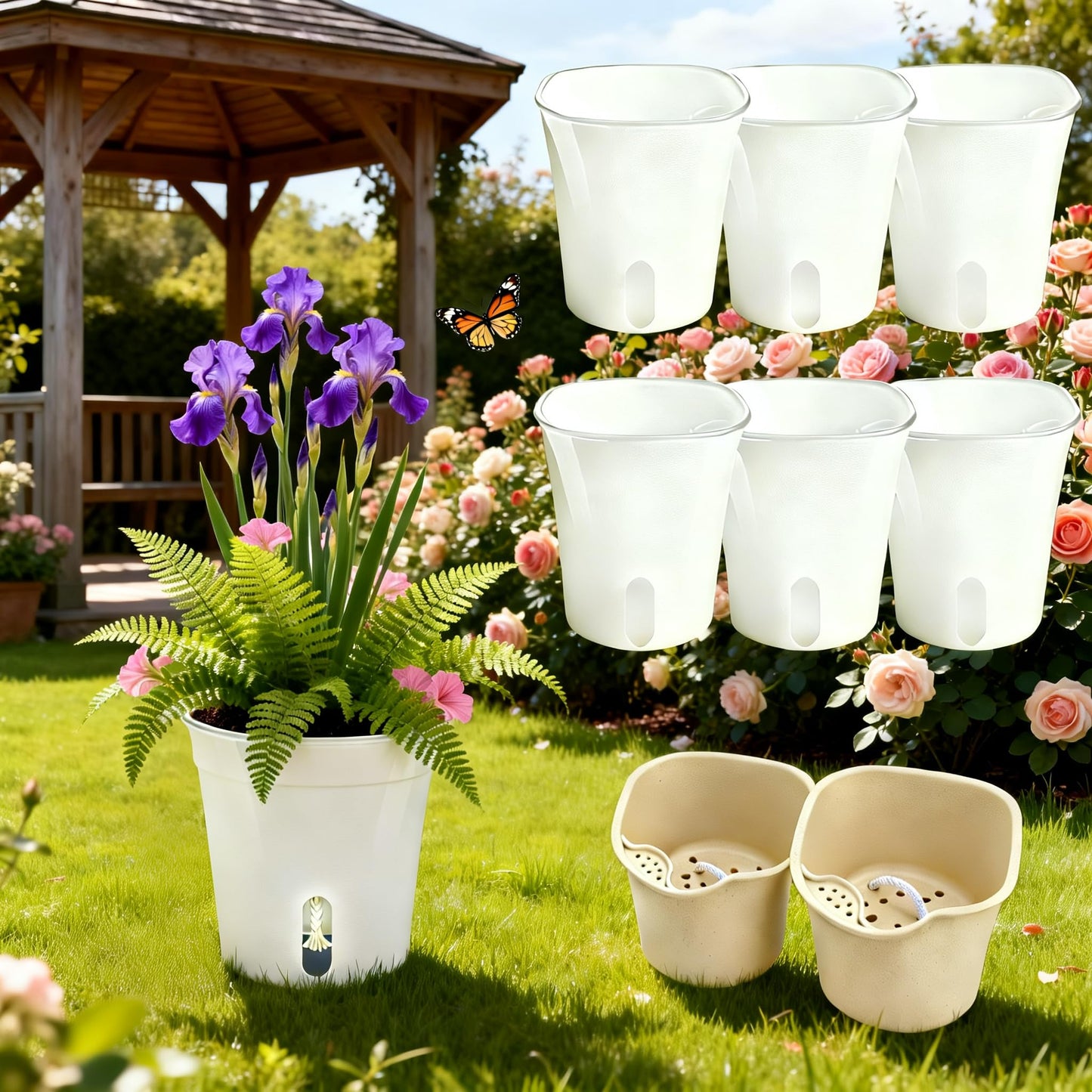 8 Pack 4" Mini Self Watering Pots for Indoor Plants, Small Clear Plastic Planters, Plant Watering Cups with Level Indicator Vents & Drainage Holes, Wick, for Seedlings, Cuttings, Herbs (8, 4 Inch)