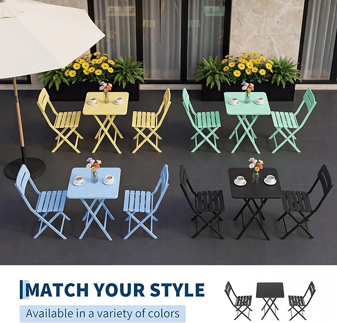 GarveeTech 3-Piece Folding Bistro Set, Heavy Duty Outdoor Patio Furniture