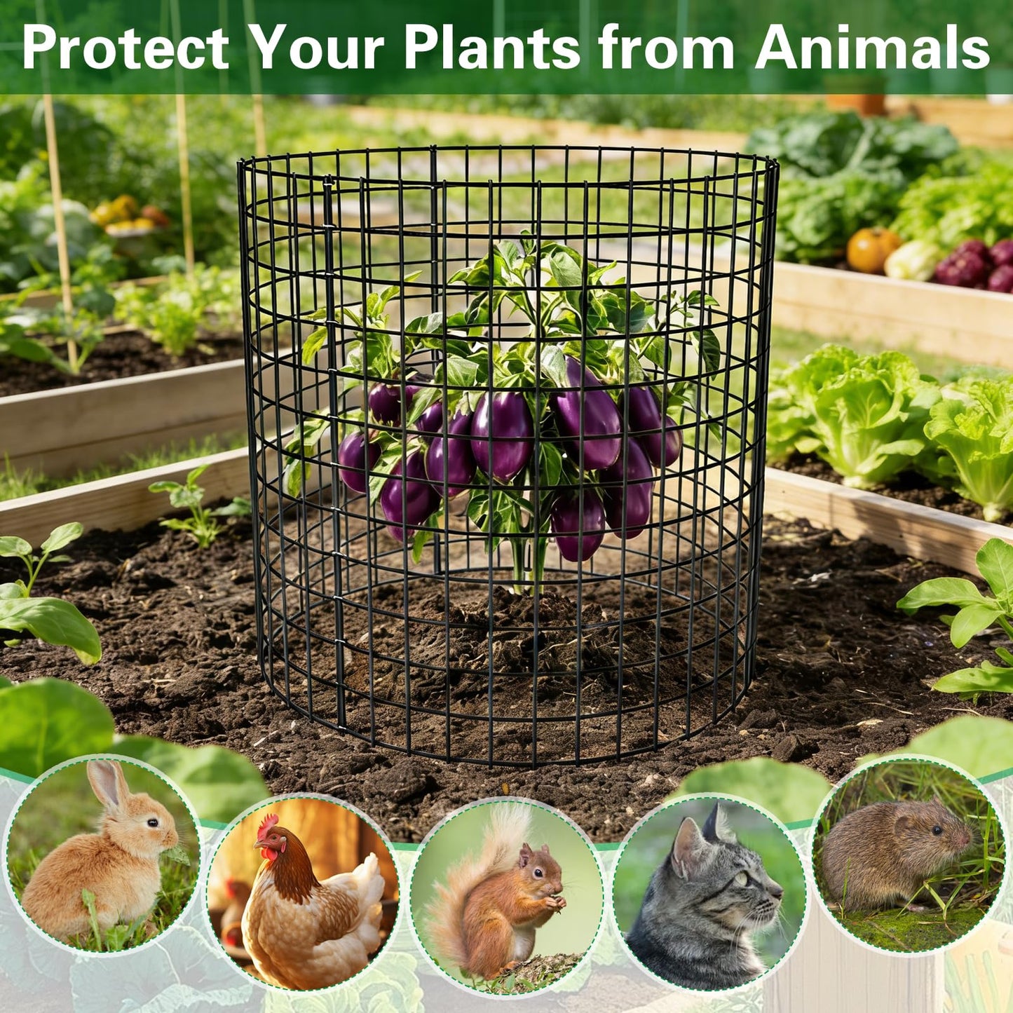 Yudlto 10 Pack Plant Protectors from Animals, 12×14in Wire Plant Protector Covers, Metal Garden Cloche with Ground Stakes and Zip Ties for Deer and Rabbit Protection in Outdoor Gardens