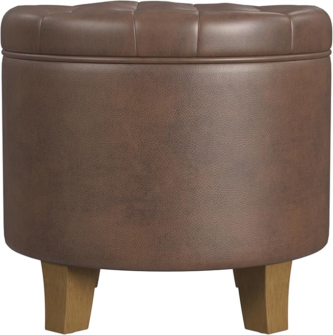 Homepop Home Decor | Upholstered Round Faux Leather Tufted Foot Rest Ottoman |