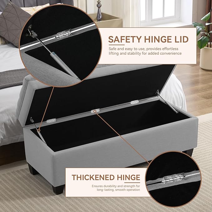WUTUTUEE 51" Fabric Storage Ottoman Bench, Upholstered Rectangle End of Bed
