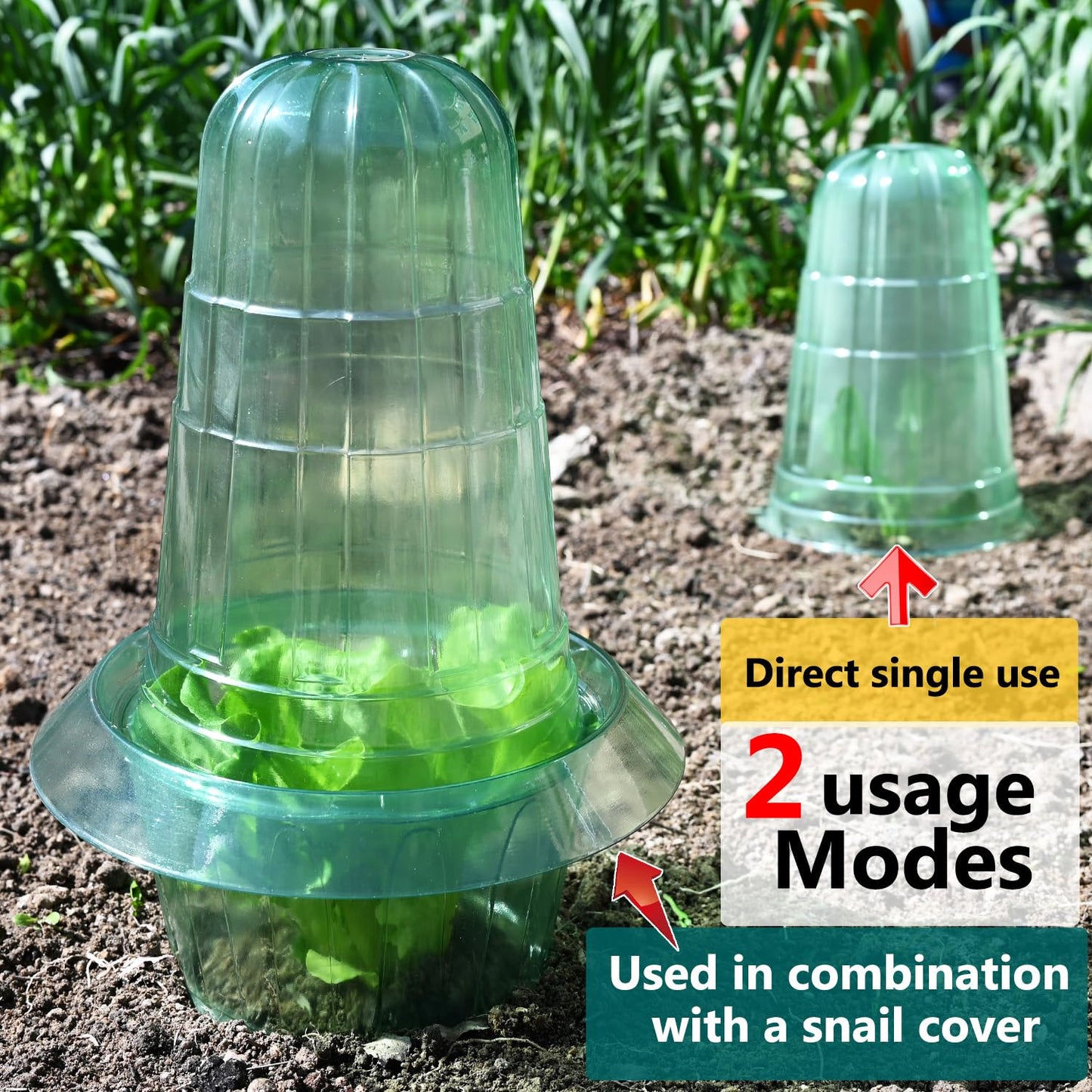 Fshow Upgraded Garden Cloches for Plants, Reusable Bell Plant Protector, Garden Protection from Animals Snails Birds Chickens Insect， Compatible with Slug Collar(Green 20 Pack)