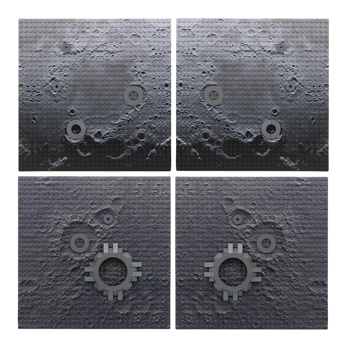 Feleph Space Moon Baseplate 10x10 inches Classic Building Blocks Base Plate Gray Compatible with Major Brands - 4PCS