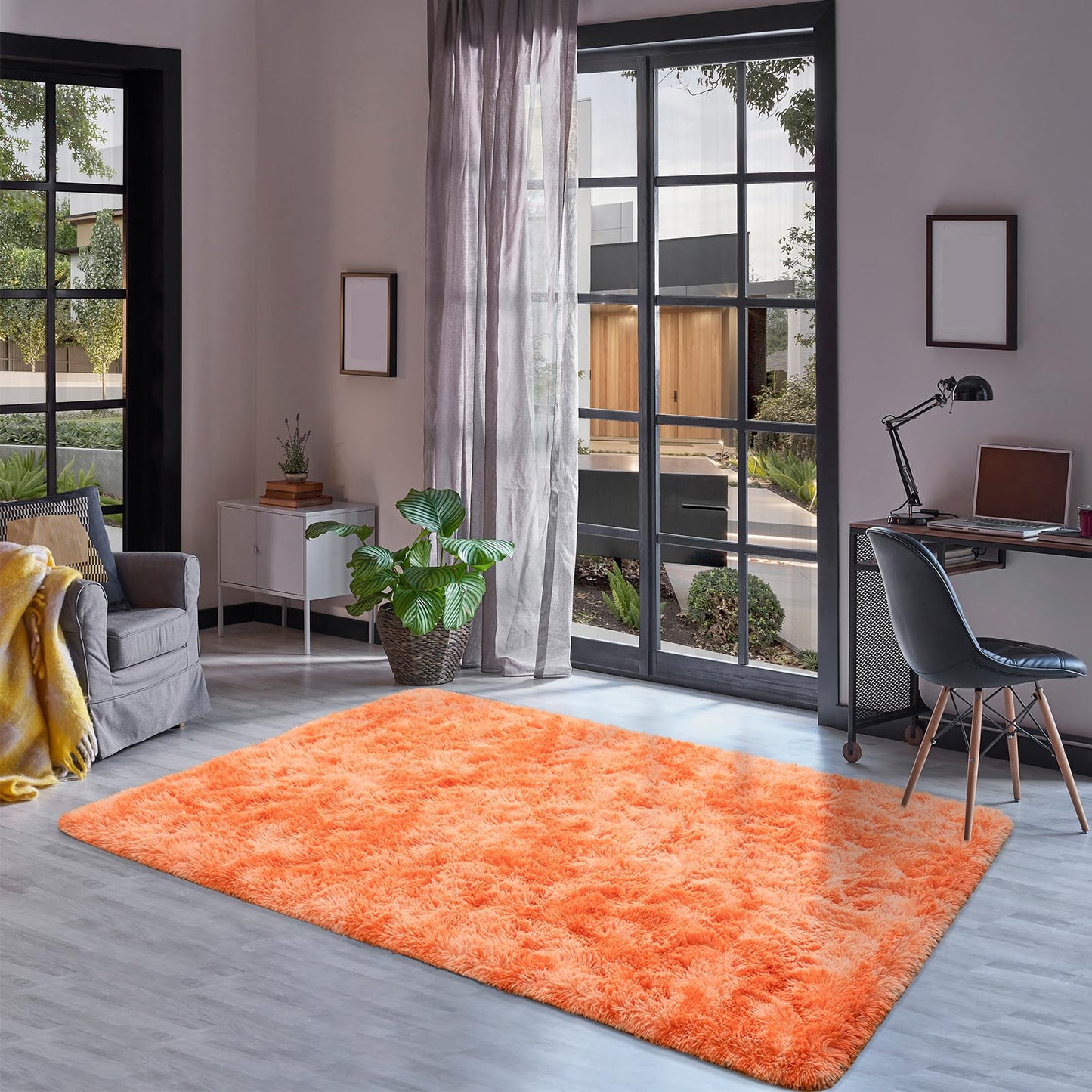 Goideal Fluffy Rug for Bedroom Living Room, 4x6 Orange Area Rugs, Faux Fur Shag Modern Carpet Ultra Soft Girls Boys Room Home Decor, Tie-Dyed