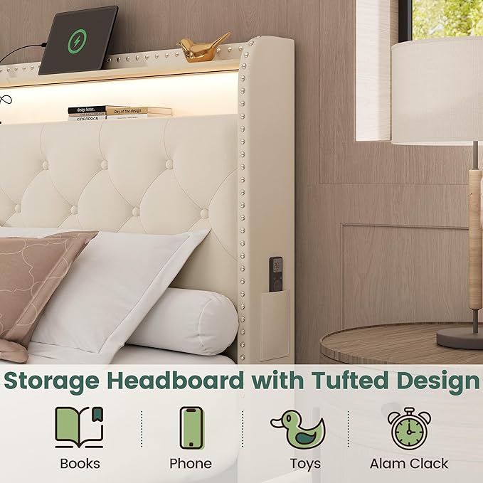 LARMACE Bed Frame King Size Platform Upholstered Bed Frame