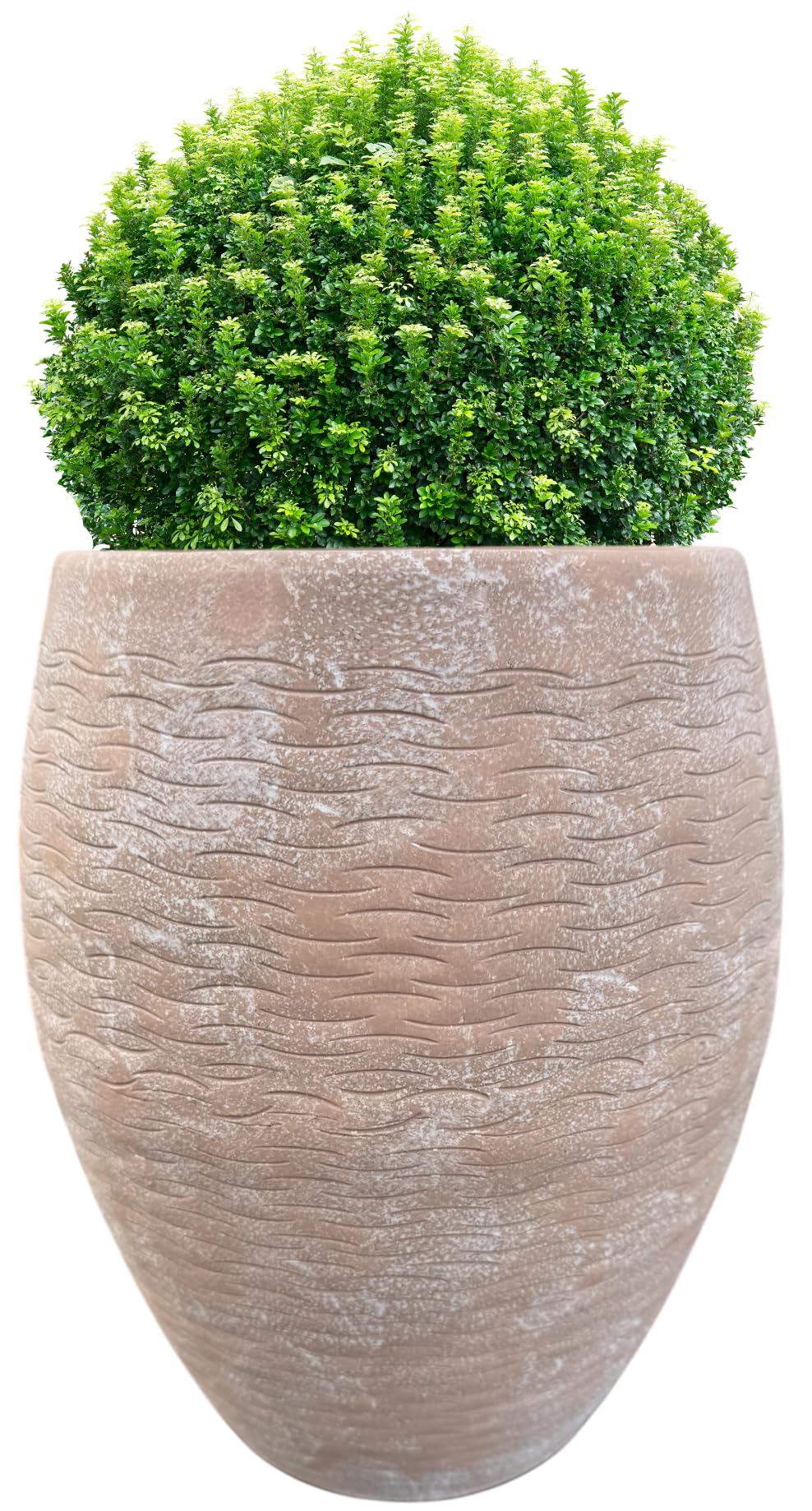 Ludu Washed Terracotta Modern Handmade Metal Indoor Planter with Textured Wave Design and Anti-Scratch Pads, Rust-Resistant Finish for Outdoor Use, Sustainable Non-Plastic Pot Recyclable Metal Vase
