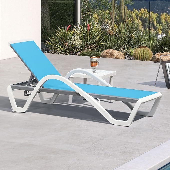 PURPLE LEAF Patio Chaise Lounge Chair Set Outside Aluminum Plastic Stackable