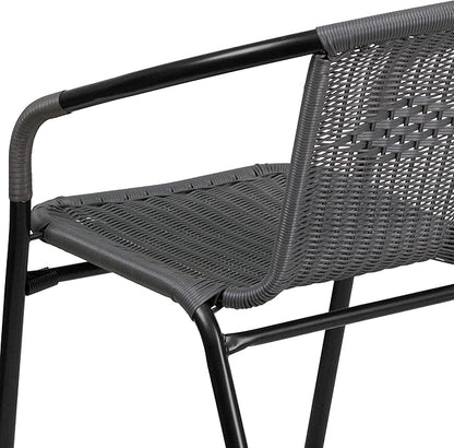 Flash Furniture Lila Modern Rattan Indoor/Outdoor Stackable Dining Chairs, Stacking Rattan Bistro Chairs for Patio or Restaurant, Set of 4, Gray