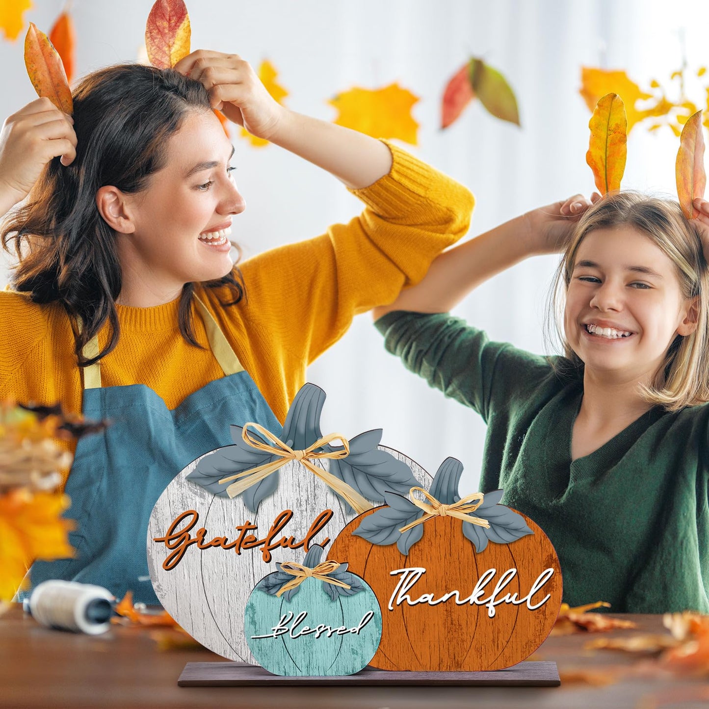 Soaoo Fall Pumpkin Table Decorations Fall Wooden Thankful Blessed Centerpiece Autumn Grateful Tabletop Decor Farmhouse Thanksgiving Harvest Pumpkin Block Signs for Party Rustic Table Shelf Decor Home