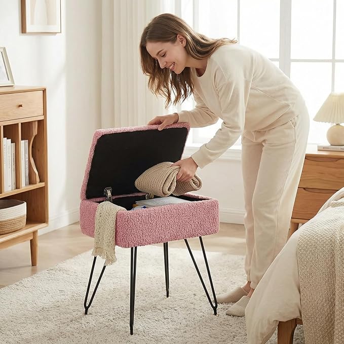 Vanity Stool Chair, Faux Teddy Fur Ottoman Foot Stool