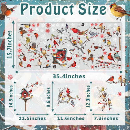 Winter Window Stickers Christmas Window Clings Double-Sided Xmas Sticker for Indoor Outdoor Decor Winter Birds Tree Branch Windows Decals for New Year Christmas Holiday Party Living Room Home Decor