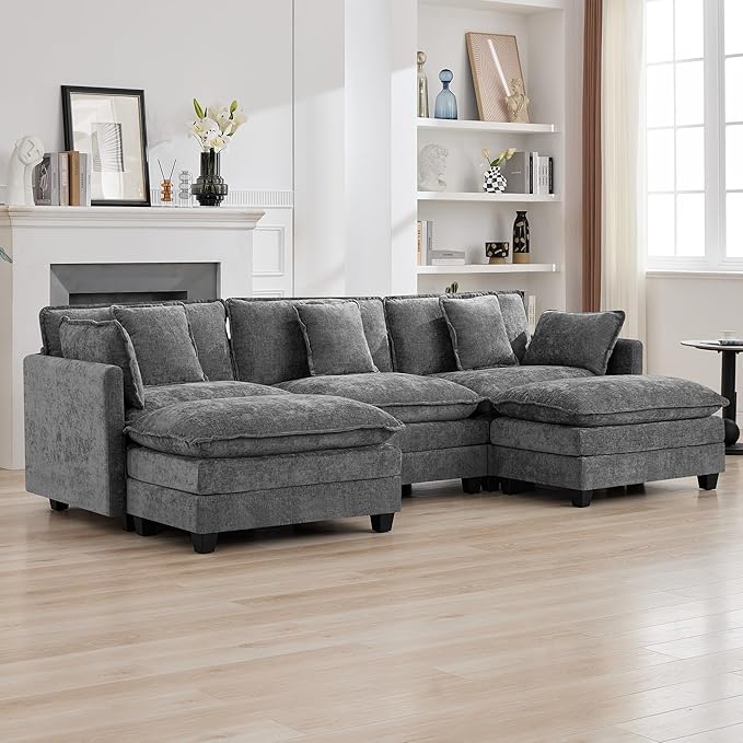 111'' Sectional Cloud Deep Seat Couch, Oversized Chenille U Shaped Sectional