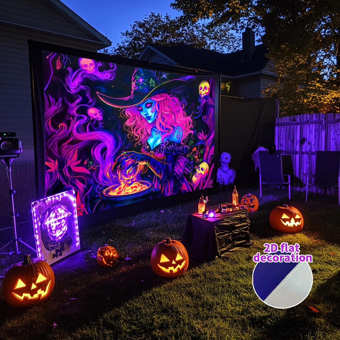 BSFHH Black Light Tapestry – UV Reactive Glow in the Dark Wall Hanging, Spooky Night Scene with Ghosts & Pumpkins, Haunting Home Decor for Parties, Bedroom, or Dorm (Witches, 79L x 59W, Unframed)