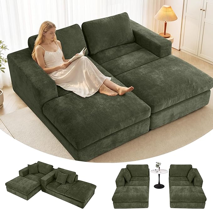 80.7" Oversized Double Chaise Lounge Chair Indoor, Cloud Boneless Sleeper Sofa