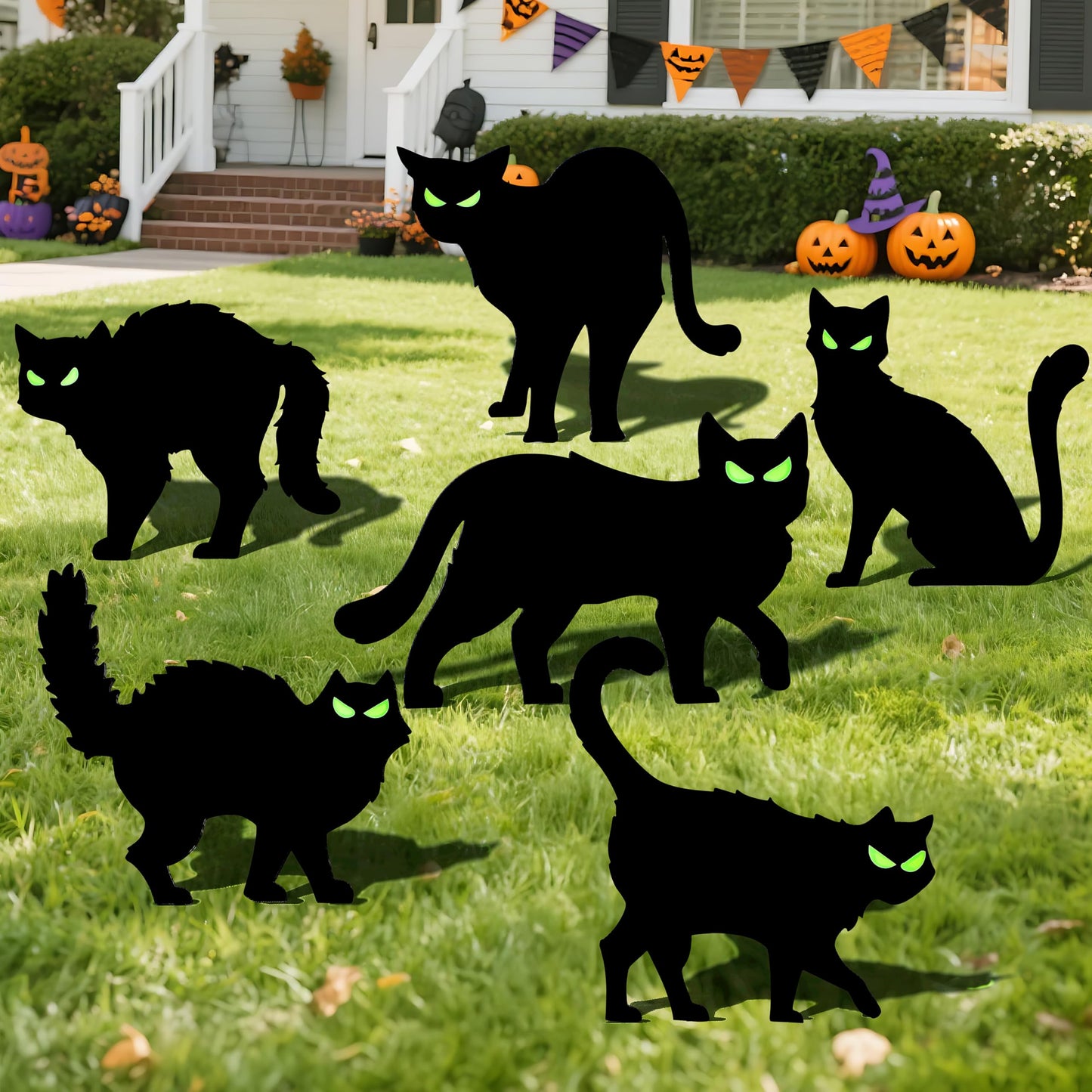 JOYIN 6 Pcs Halloween Yard Signs Decorations Outdoor, Halloween Black Cat Stakes with Glow in Dark Eyes, Scary Silhouette Decor for Pathway Graveyard Yard Garden Lawn Patio Party Supplies