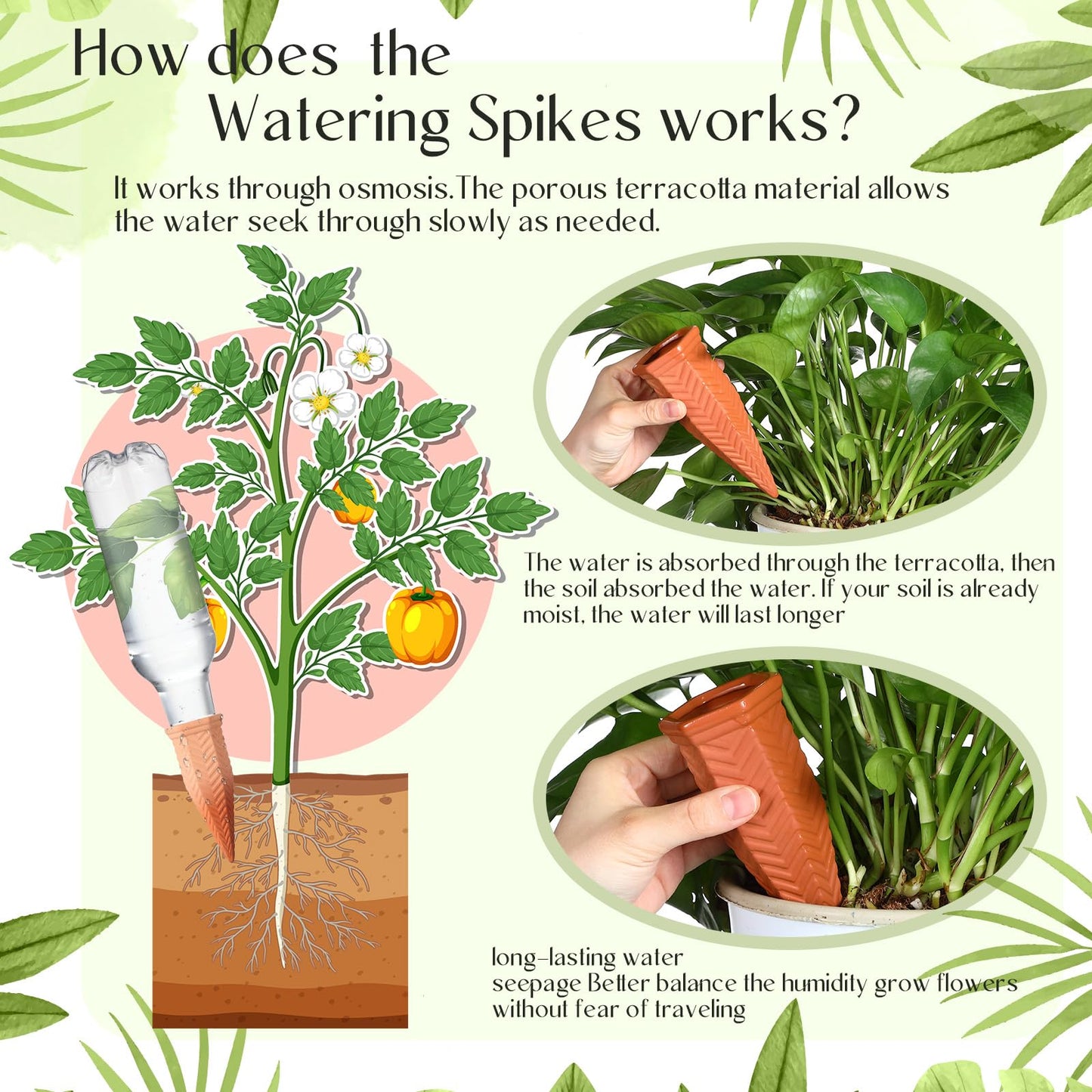 Baderke 8 Pack Plant Self Watering Spikes with 8 Pack 500 ml Plastic Wine Bottles, Automatic Terracotta Self Watering Devices for Garden Indoor Outdoor Plant