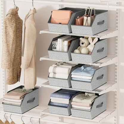 Homsorout Large Closet Storage Cubes - Closet Storage Bins with Dual Handles for Clothes, Towels, Toys, Shelf Organizer Bins for Bedroom, Nursery, Shelves, Small Spaces, Ant Light Gray, 3 Pack