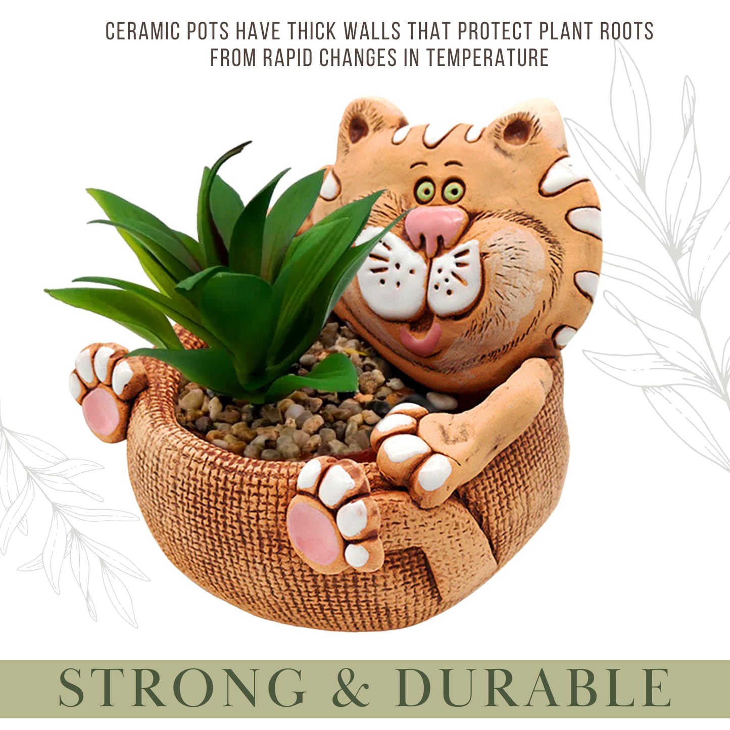 STP GOODS Ceramic Pot, Plant Pots, Modern Decorative Planters for House Plants Indoor Flowers Plants, Cute Flower Pot - Gifts (Cat)