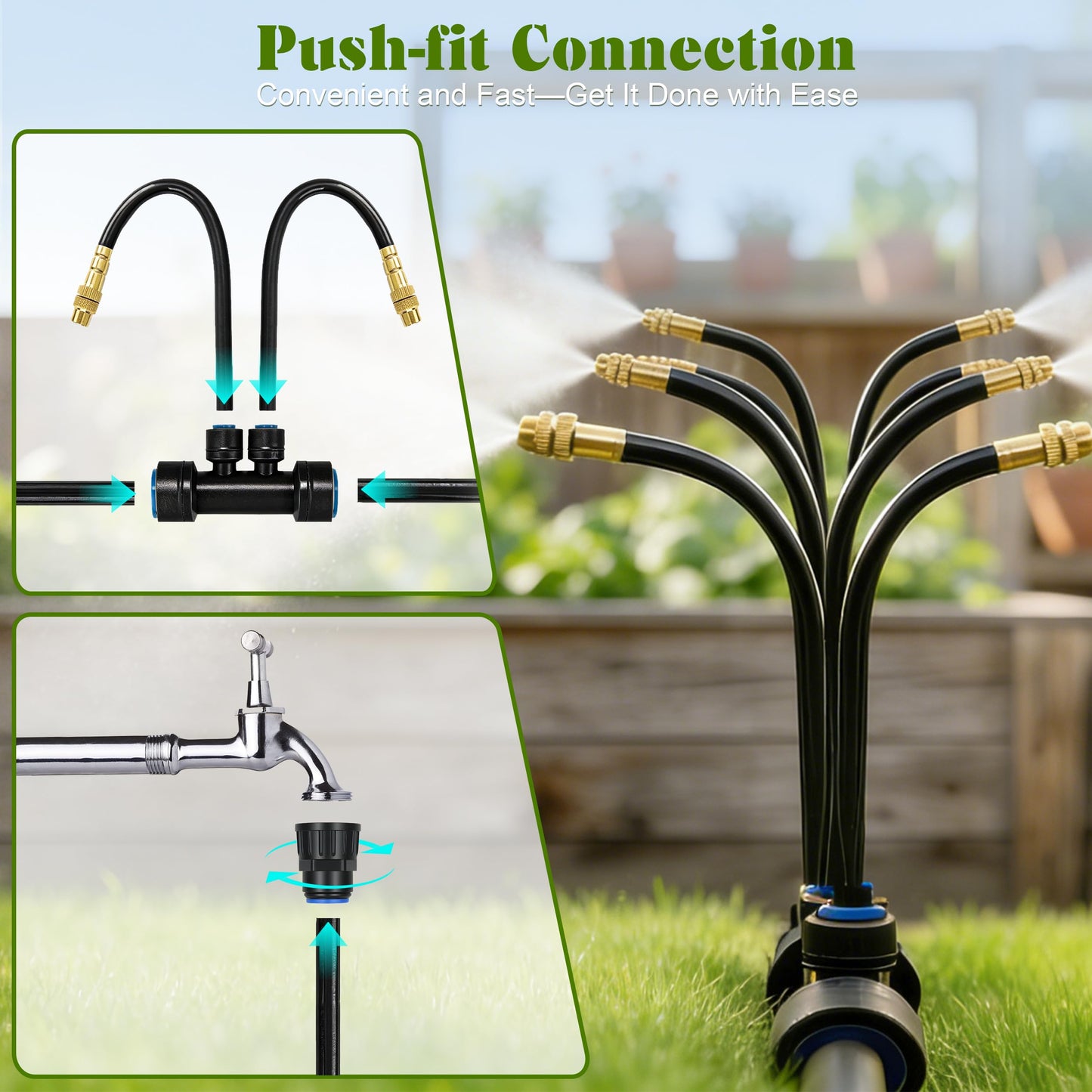 Drip Irrigation System for Garden, Automatic Watering System with Adjustable 360° Copper Spray Nozzles, DIY Drip Irrigation Kit for Yard, Lawn, Greenhouse, Raised Beds & Potted Plants (40FT)