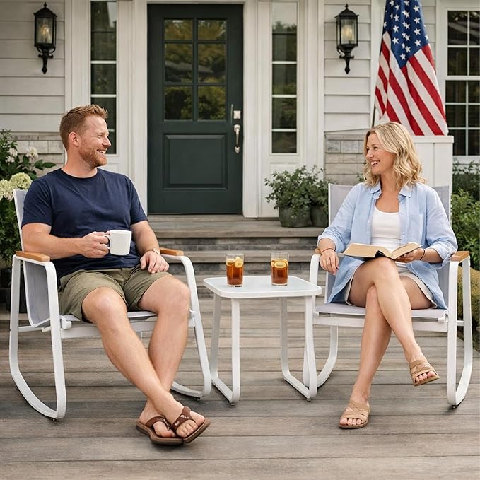 Kozyard 3-Piece Rocking Chair Set, Outdoor Rocking Textilene Bistro Set