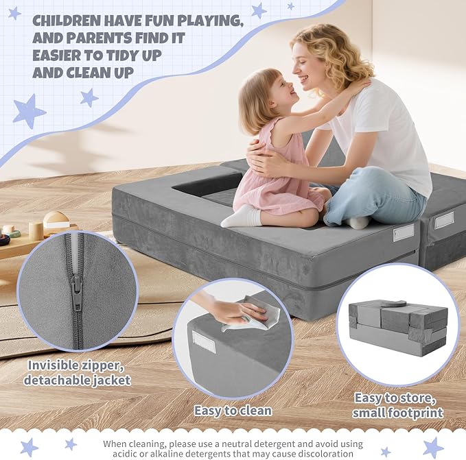 5 Pcs Modular Kids Play Couch, Toddler Couches That Fold Out, Plush Foam Chair