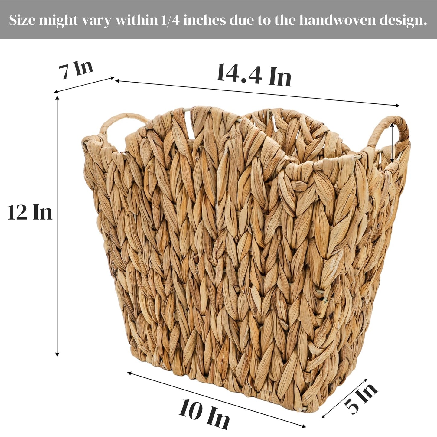 Eorbow Wicker Waste Basket, Handwoven Trash Can with Built-in Handles, Rattan Waste Bin for Bathroom, Water Hyacinth Garbage Storage Container for Bedroom Office Laundry Utility Room