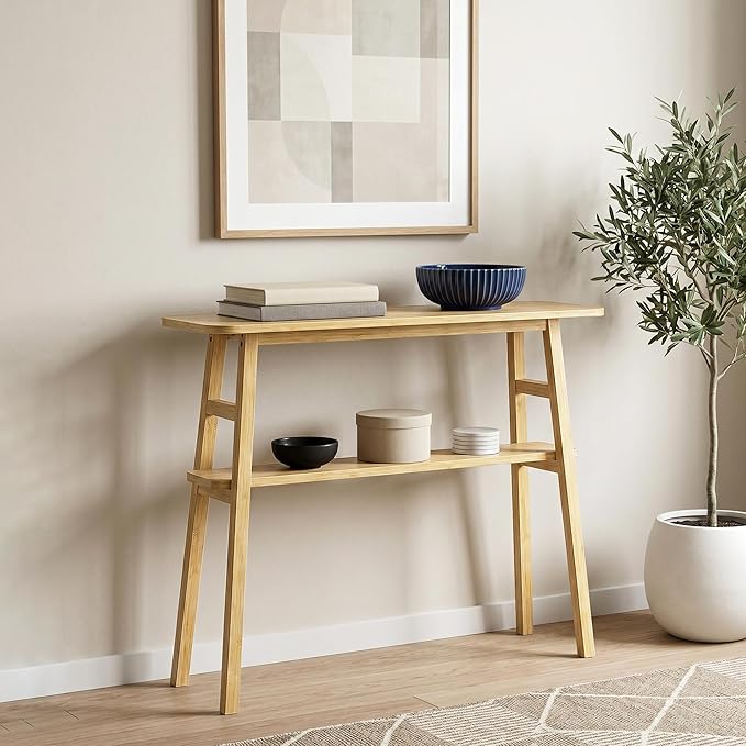 39.4" Solid Bamboo Entryway Console Table, Sofa Table Behind Couch, Narrow