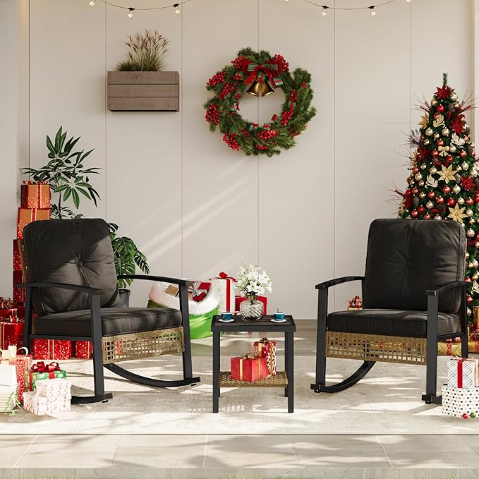 Aoxun 3-Piece Outdoor Rocking Bistro Set, Patio Furniture Set