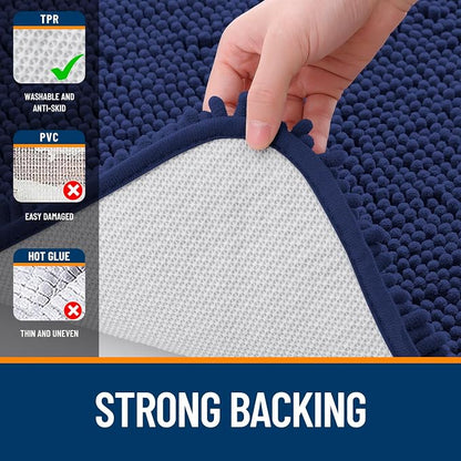 OLANLY Large Bathroom Rugs 44x32, Soft Absorbent Chenille Bath Rugs, Rubber Backing Quick Dry, Machine Washable Bath Mats for Bathroom Floor, Tub and Shower, Home Decor Accessories, Twilight Sapphire