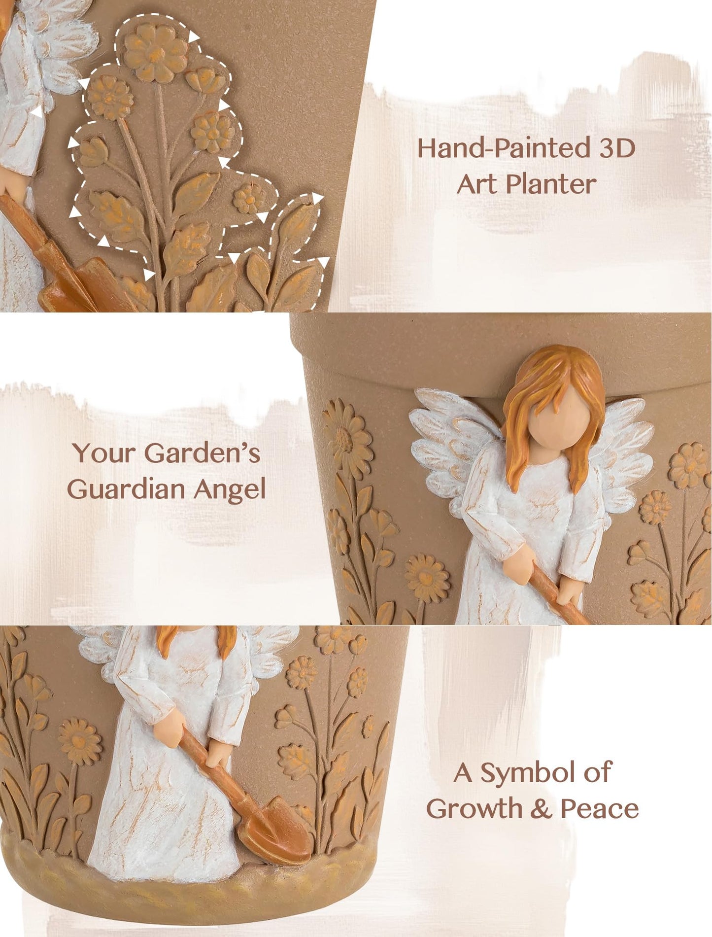 Afigurna Gardening Gifts for Women: Hand-Painted 3D Art Planter for Plant Lover - Angel Planter Gift for Gardener - Cute Succulents Plant Pot Garden Gift for Master Avid Gardener Grandma Mom Christmas