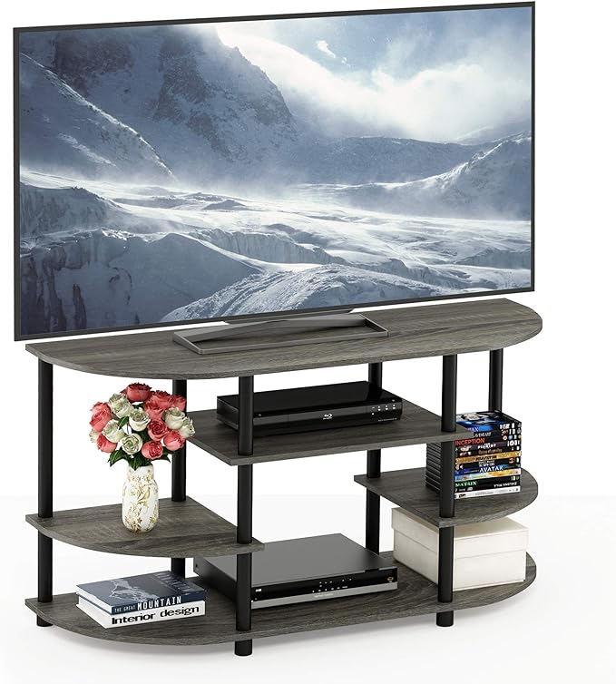 Furinno JAYA Simple Design Corner TV Stand, French Oak Grey/Black, 42.04 x