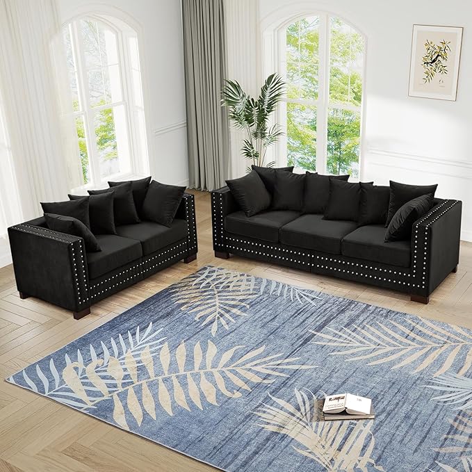 2 Piece Velvet Couch and Loveseat Sets, Mid Century Modern Couch
