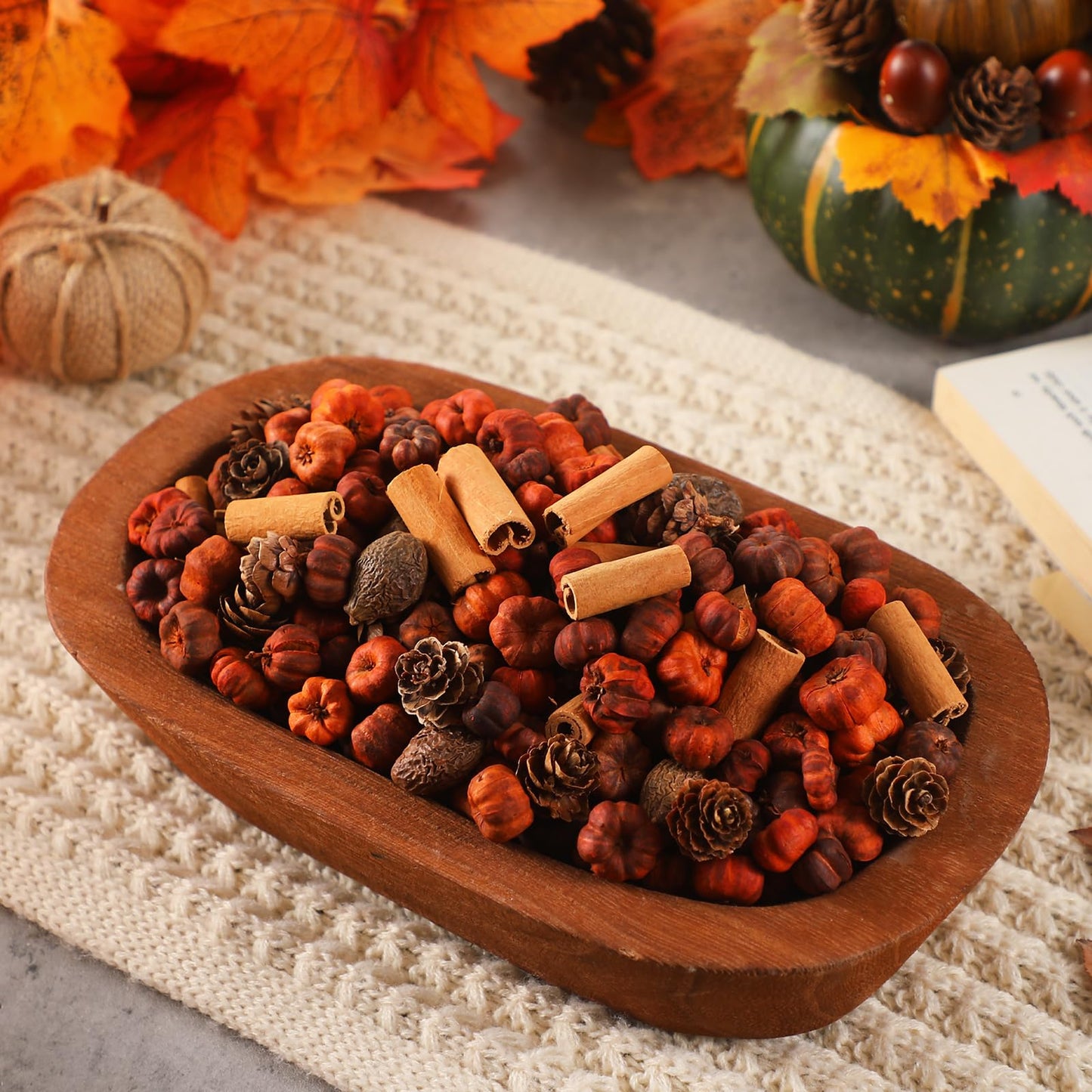 Dansib 7 Heaping Cups Pumpkin Pods, Bowl, or Vase Filler Mix with Mini Pumpkin Pods, Pine Cones, Cinnamon Chunks and Rose Hips, for Vase, Jar Fillers, Thanksgiving and Autumn Decor