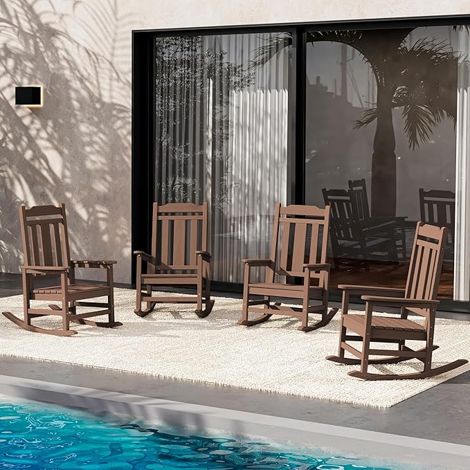 SERWALL Oversized Rocking Chair Set of 4 Outdoor, HDPE Outdoor Rocking Chair