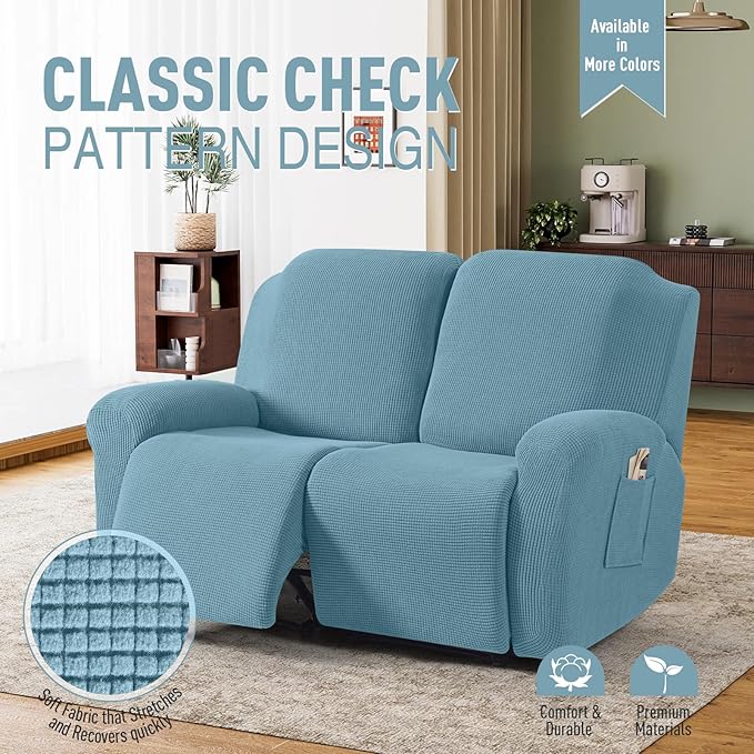 TAOCOCO Recliner Loveseat Slipcover, 6 Pieces Dual Recliner Sofa Covers