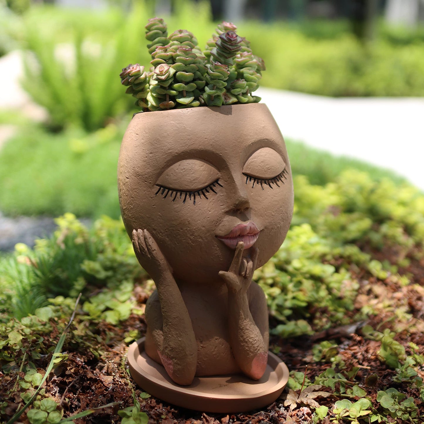 Dolkgy Face Flower Pots Head Planter, Cute Resin Planters for Indoor Outdoor Plants, Macetas para Plantas Funny Head Plant Pot