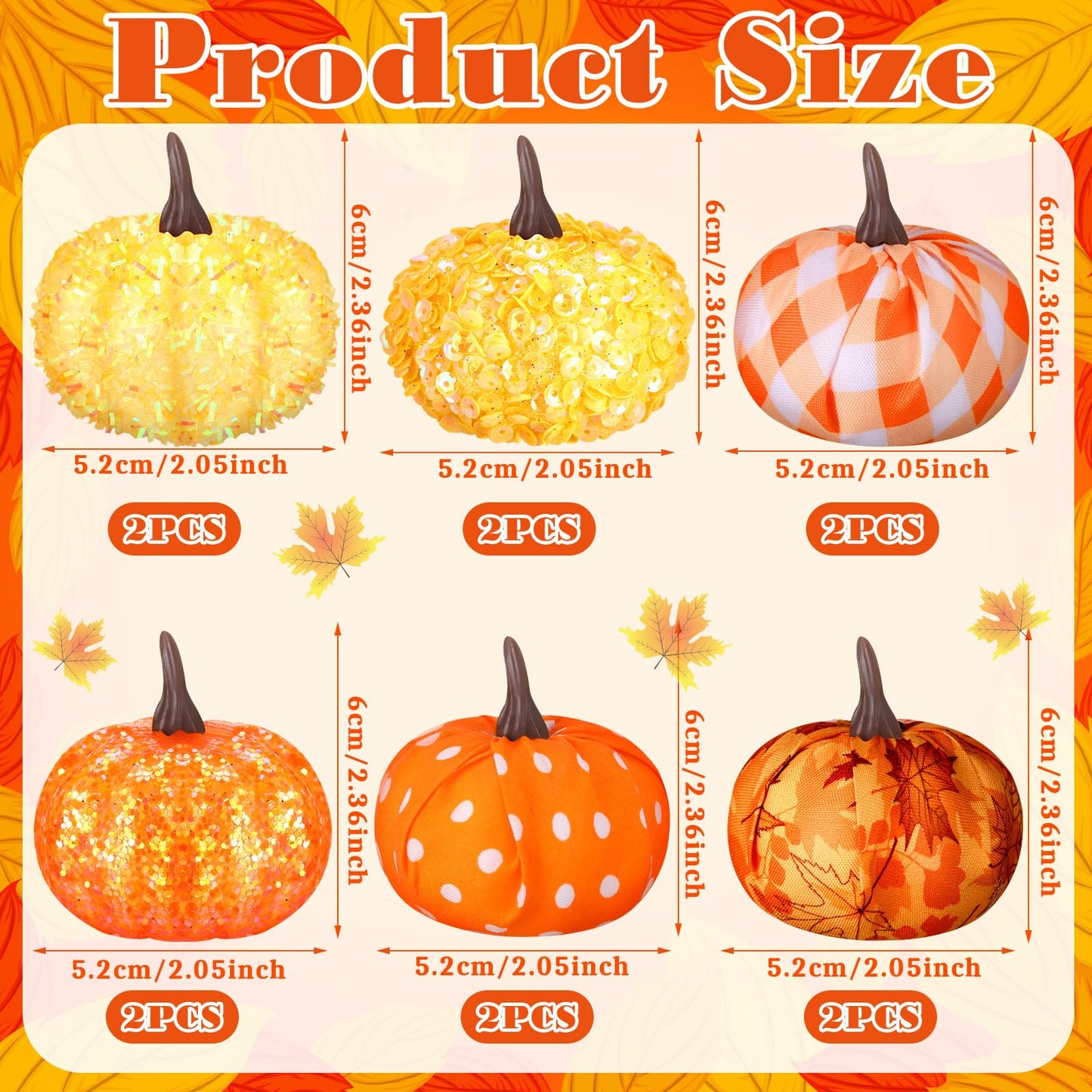 Libima 12 Pcs Thanksgiving Pumpkin Tree Ornament Fall Tree Decorations Hanging Mini Pumpkin Ball Decorations Farmhouse Ornaments for Autumn Thanksgiving Halloween Christmas (Cute)