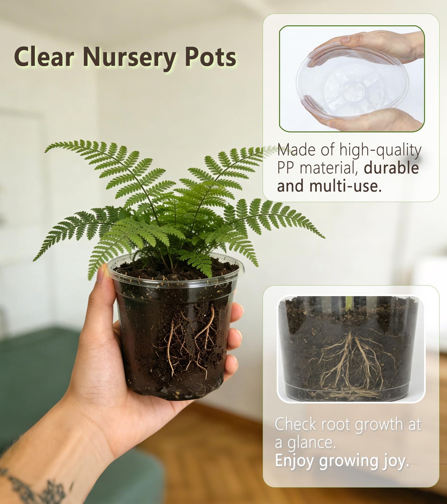 RZOIKZOI 30-Pack Clear Nursery Pots with Drainage Holes (3.5/4/5 Inch) – Transparent Plastic Plant Pots with 30 Labels, Assorted Sizes for Seed Starting, Succulents, Indoor and Outdoor Use