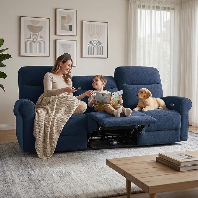 MCombo 87.8" Wall Hugger Power Reclining Sofa, 3-Seat Triple Recliner Couch