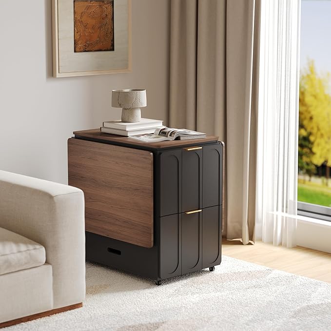 ModernMate 3-in-1 Folding Desk & File Cabinet, Fluted Multi-Storage Workspace